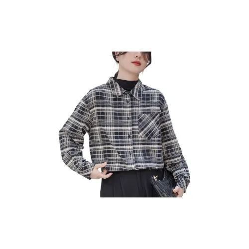 Oudifu Shirts Women's Black/White Plaid