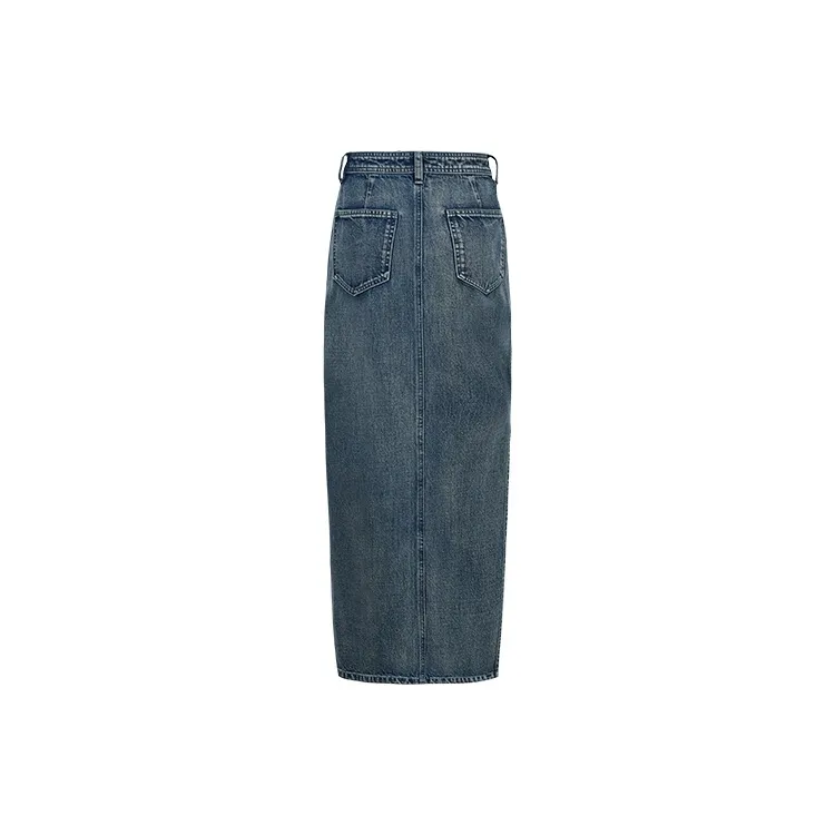 URBAN REVIVO Denim Long Skirt Women's Blue-1