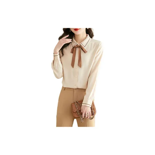 Korean style Chiffon Shirts Women's Apricot