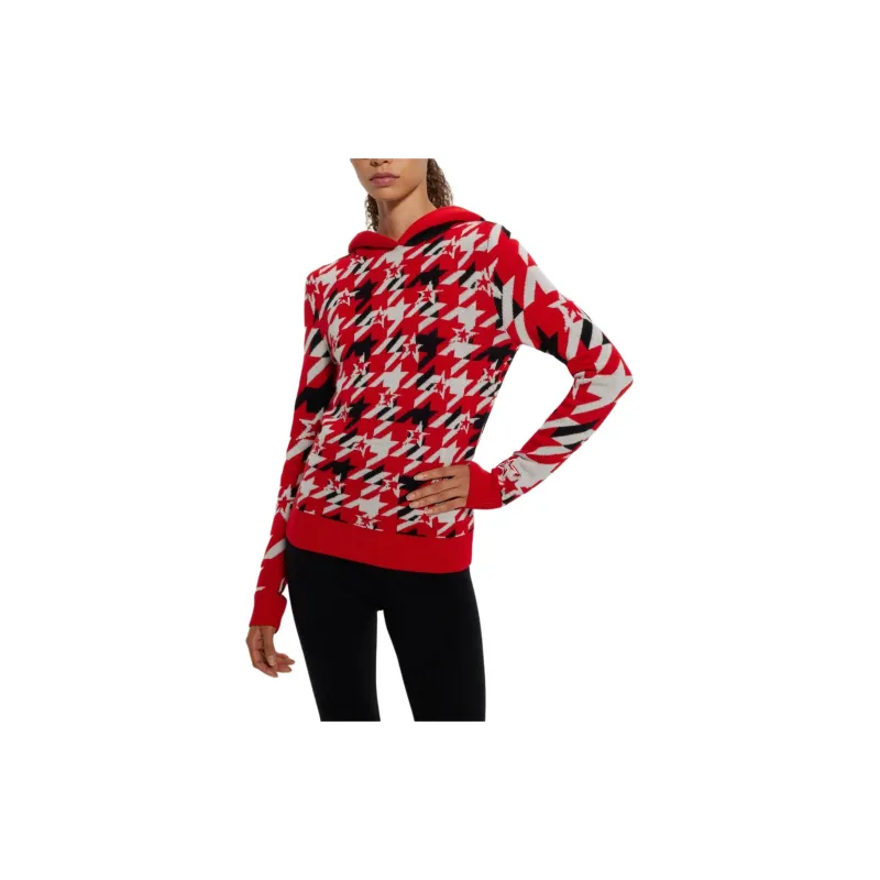 HUGO BOSS x PERFECT MOMENT Houndstooth Hoodie In Virgin Wool Sweater Women's Red-2