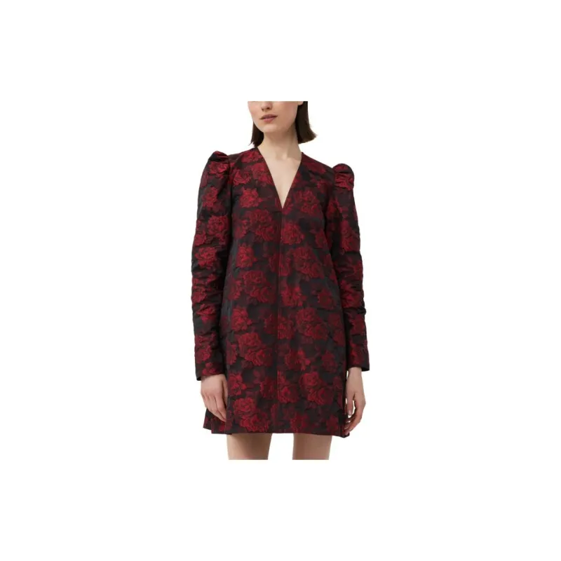 GANNI Red Botanical Jacquard Mini Dress Long Sleeved Dress Women's Red-3