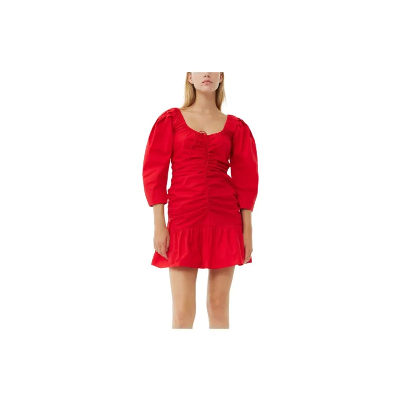 GANNI Gathered Poplin Minidress-5