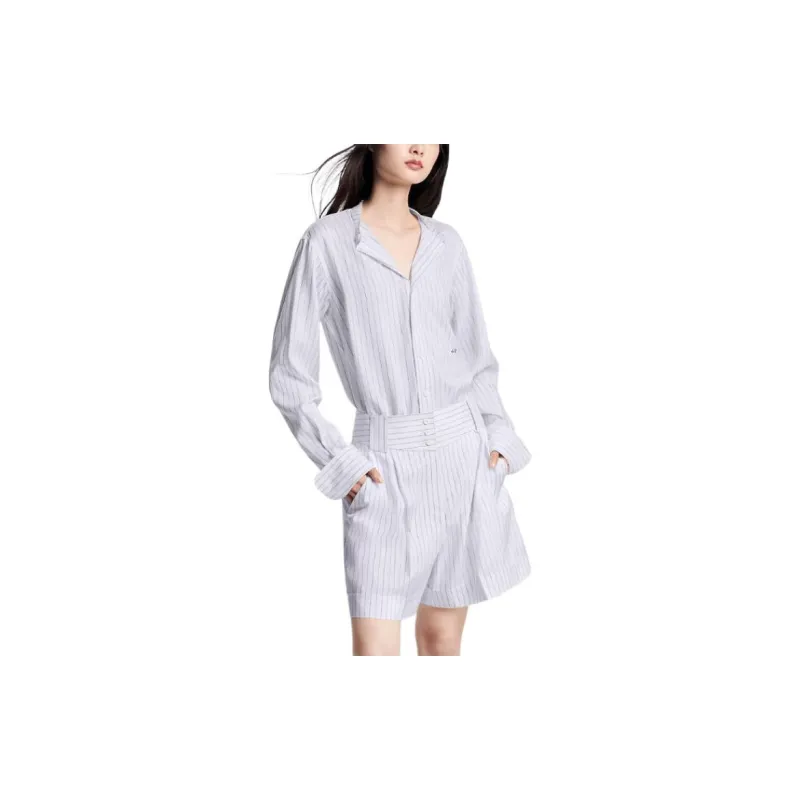 LOUIS VUITTON Collarless Pinstripe Silk Shirt-3
