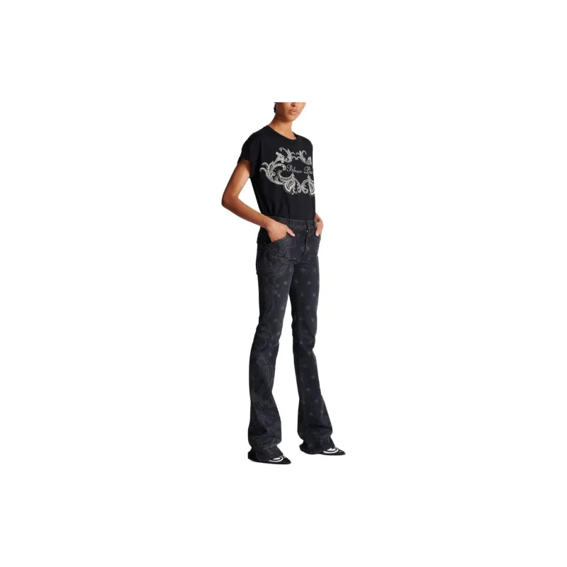 BALMAIN Star Paisley Print Denim Jeans-4