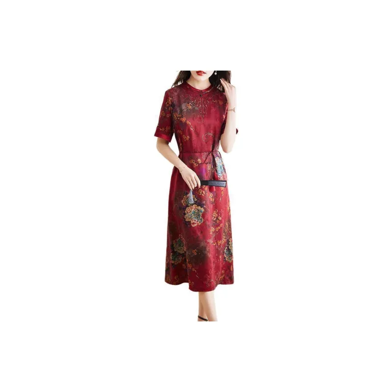 Hang Yi Court Short Sleeved Dresses Women's Red-1
