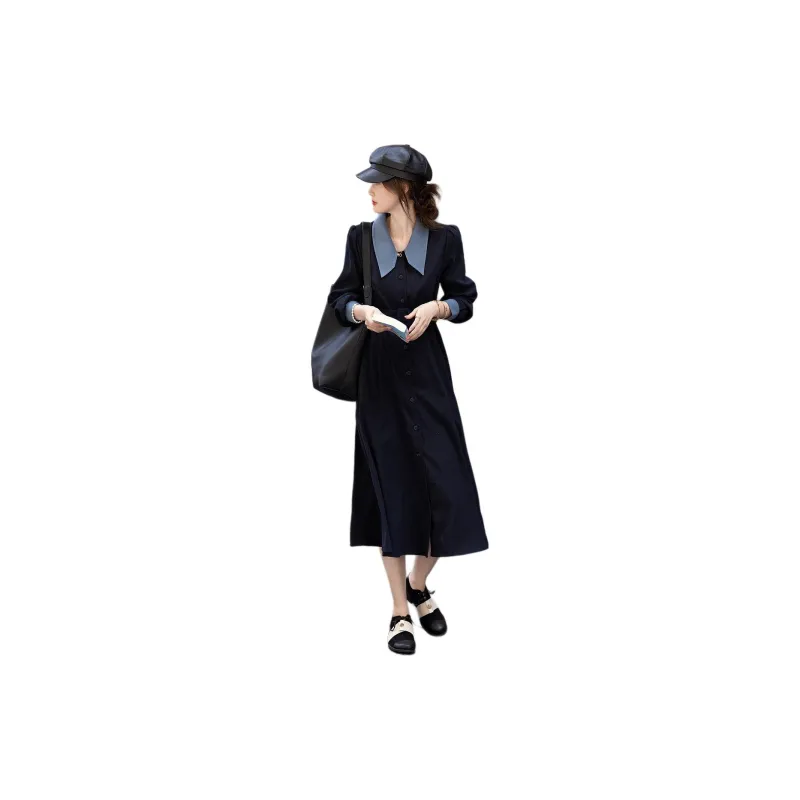 【dme】 Long Sleeved Dresses Women's Navy Blue-1