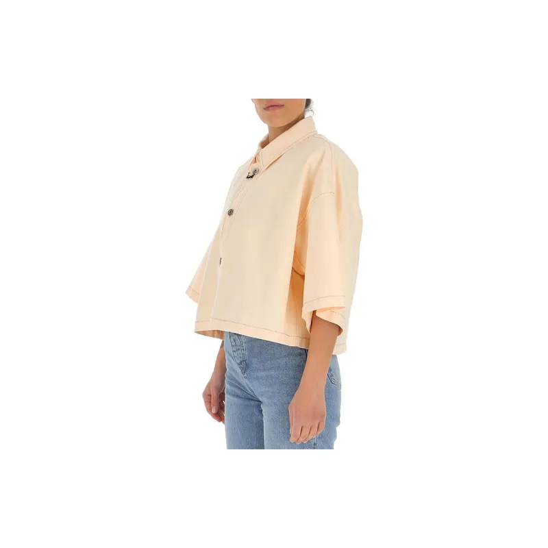 Bottega Veneta Wide Sleeved Cropped Denim Shirt-3