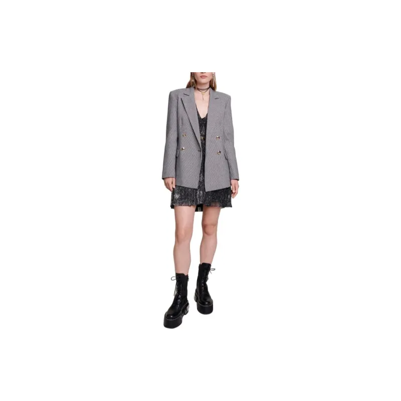 Maje Houndstooth Double-breasted Blazer-1