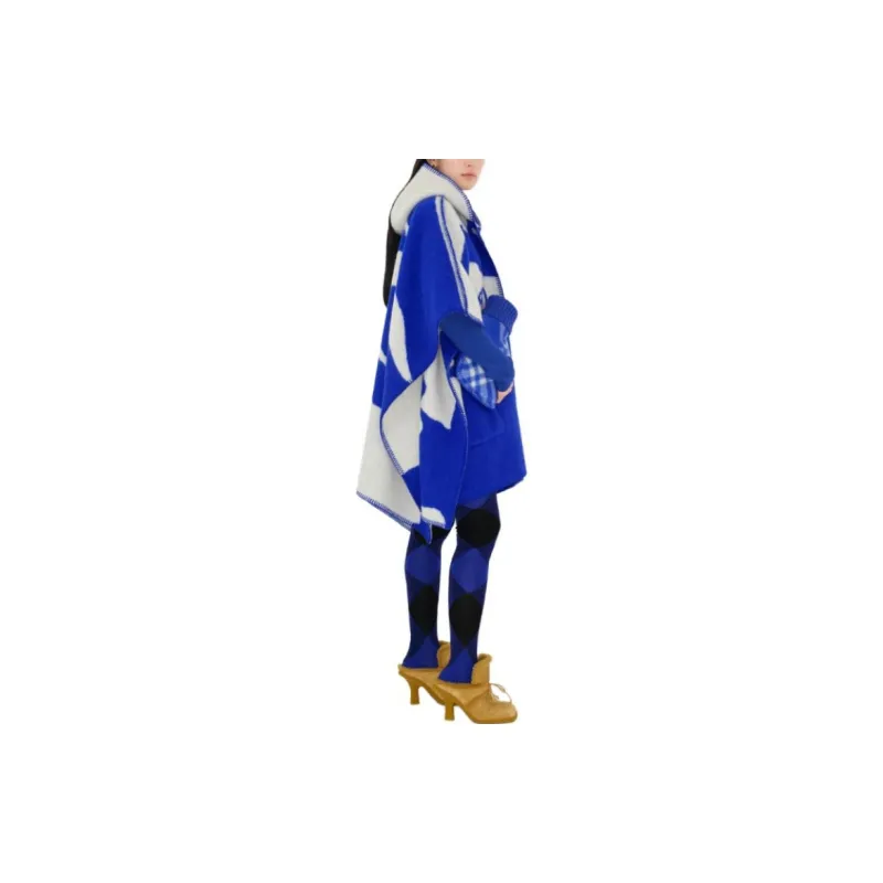 Burberry EKD Wool Blanket Cape Cloak Women's Blue-4