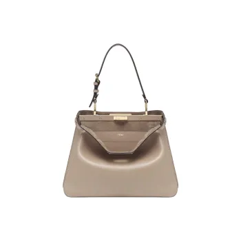 FENDI Peekaboo Calfskin One Shoulder Handbags Medium Size Women's Dove Gray