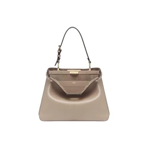 FENDI Peekaboo Calfskin One Shoulder Handbags Medium Size Women's Dove Gray