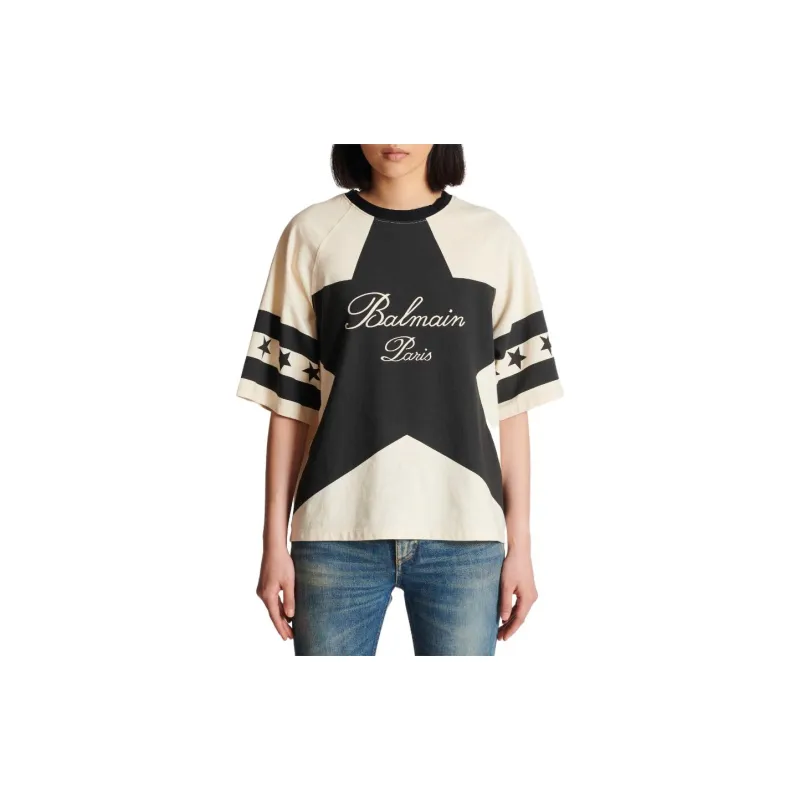BALMAIN Signature Stars Bulky T Shirt 'Cream/Black'-4