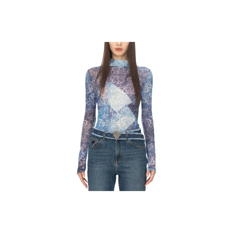 GUESS x YUEQI QI T-Shirt Women's Blue Print-1