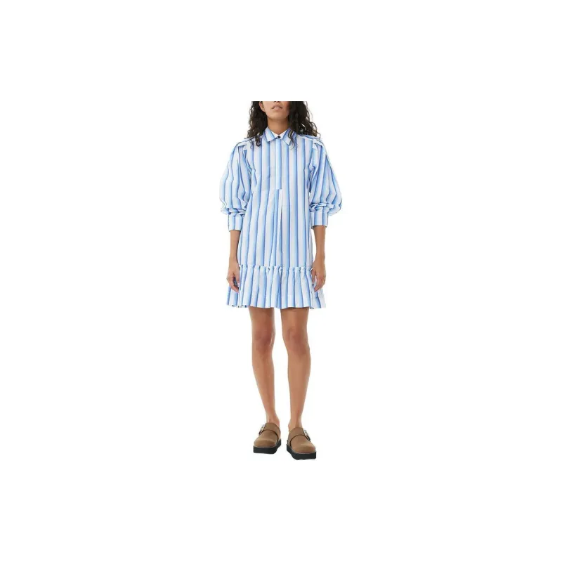 GANNI Striped Flared Hem Shirt Dress-1