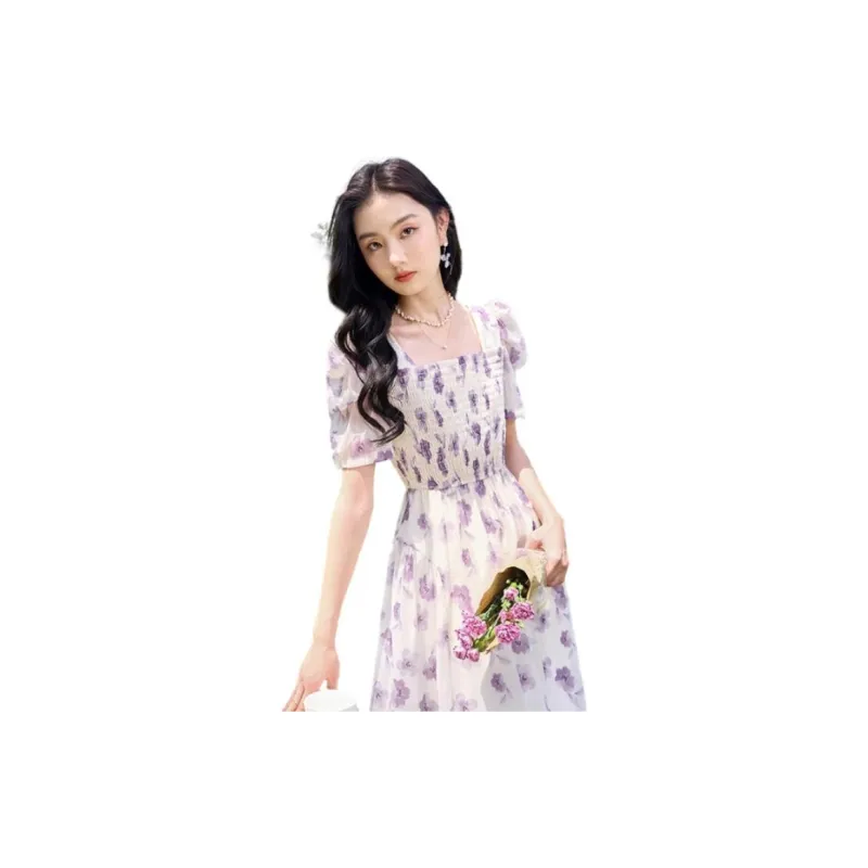 XIANGYING Short Sleeved Dresses Women's Purple-3