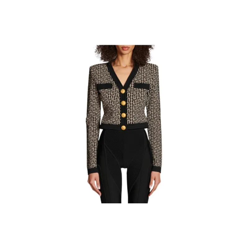 BALMAIN Monogram intarsia Cropped Cardigan-3
