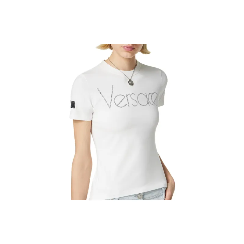 VERSACE Logo Embellished Crewneck T Shirt-4