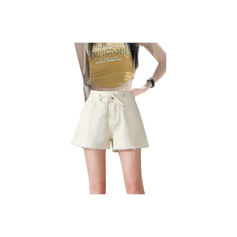 Weixi Denim Shorts Women's Yellow Beige-4