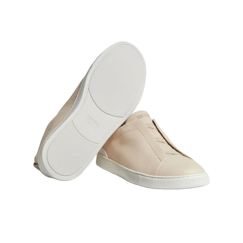 Zegna Triple Stitch Low Top Skateboard Shoes Men's Light Beige-4