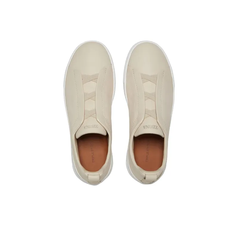 Zegna Triple Stitch Low Top Skateboard Shoes Men's Light Beige-3