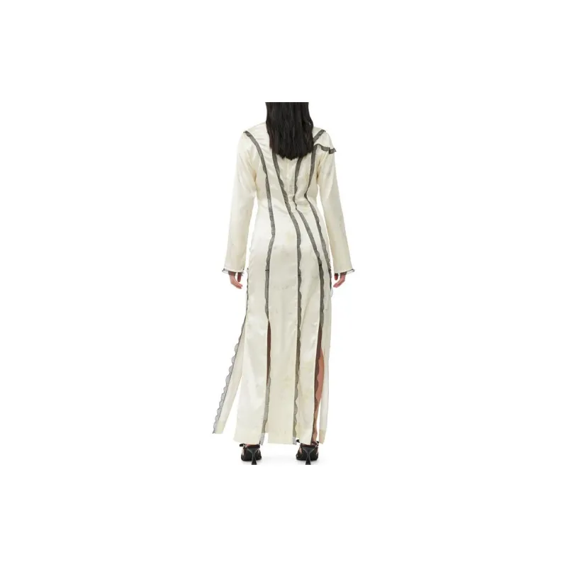 GANNI Long-Sleeved Dresses Women's Yellow Cream-3