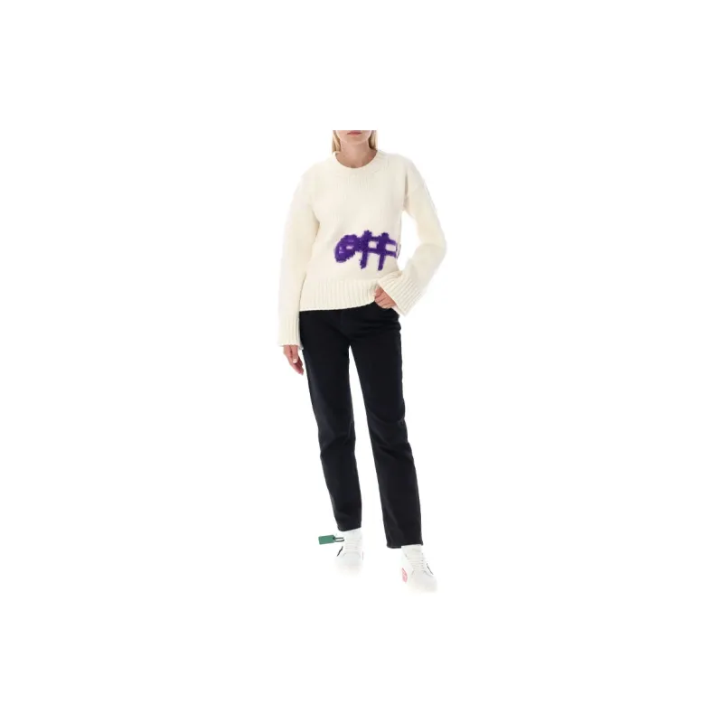 OFF WHITE Logo Intarsia Crewneck White/Purple-2