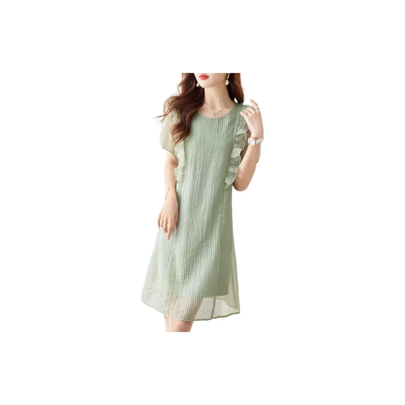 Still Quiet Short Sleeved Dresses Women's Green-5
