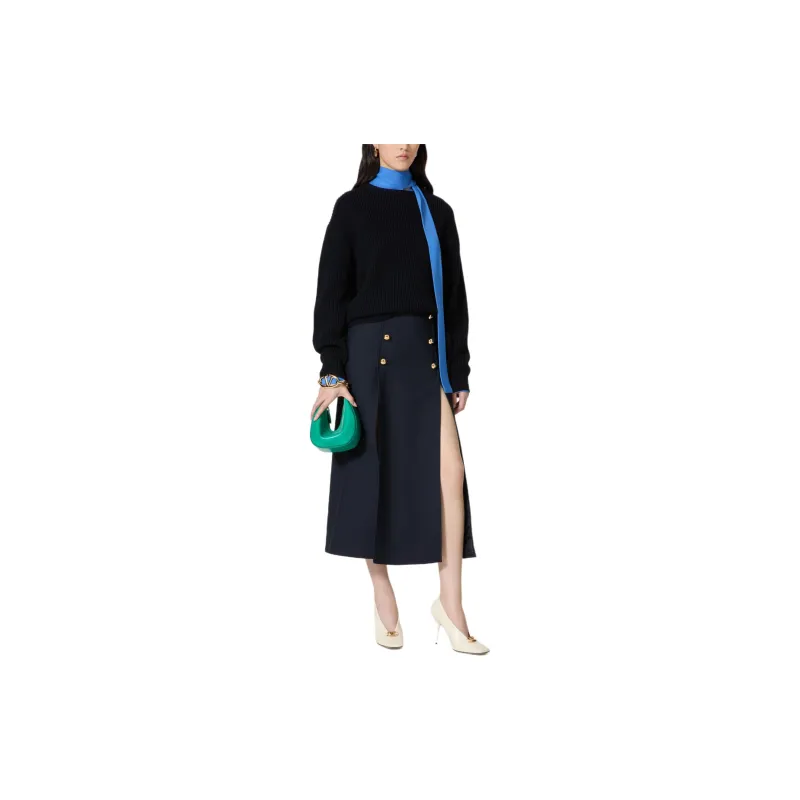 Valentino Button Detailed High-Rise Midi Skirt-1