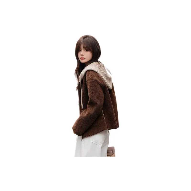 Mo Han Yi Mei Velvet feel Coat Women's Coffee-3