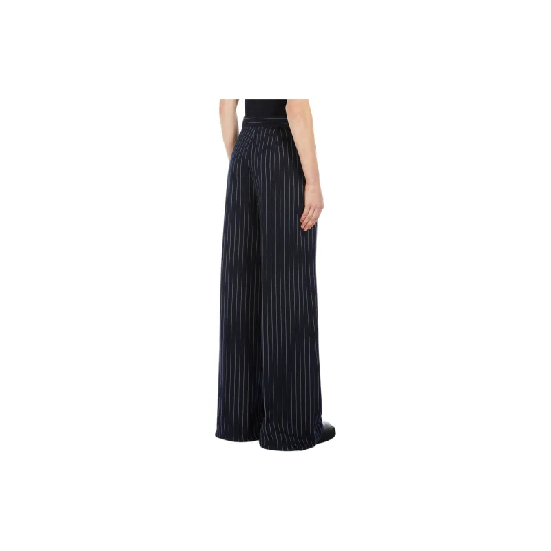 MaxMara Benito Collection Cotton Cashmere And Silk Palazzo Trousers Casual Pants Women's Dark Blue-3
