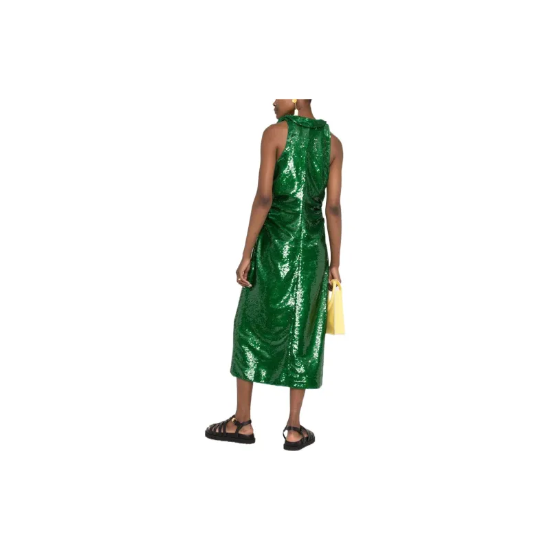 GANNI Sequin Ruched Midi Dress 'Kelly Green'-2
