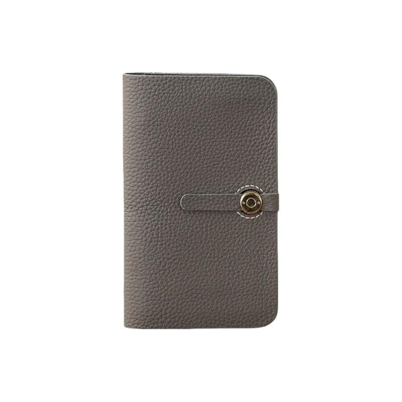 Back Step Top Grain Cow Leather Card Holders Passport Holders Regular Unisex Gray-0