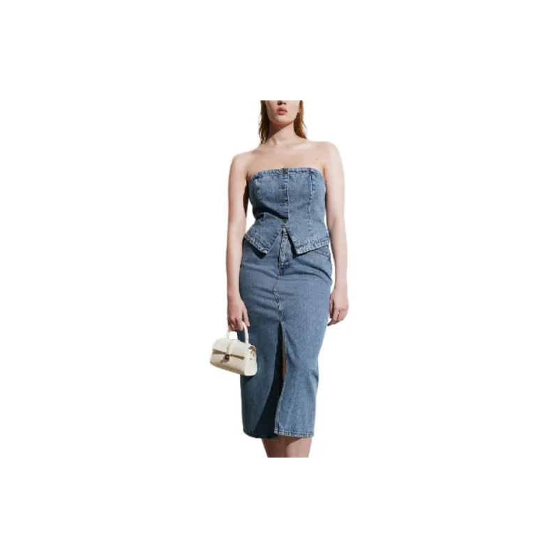 H&M Denim Long Skirts Women's Denim Blue-1