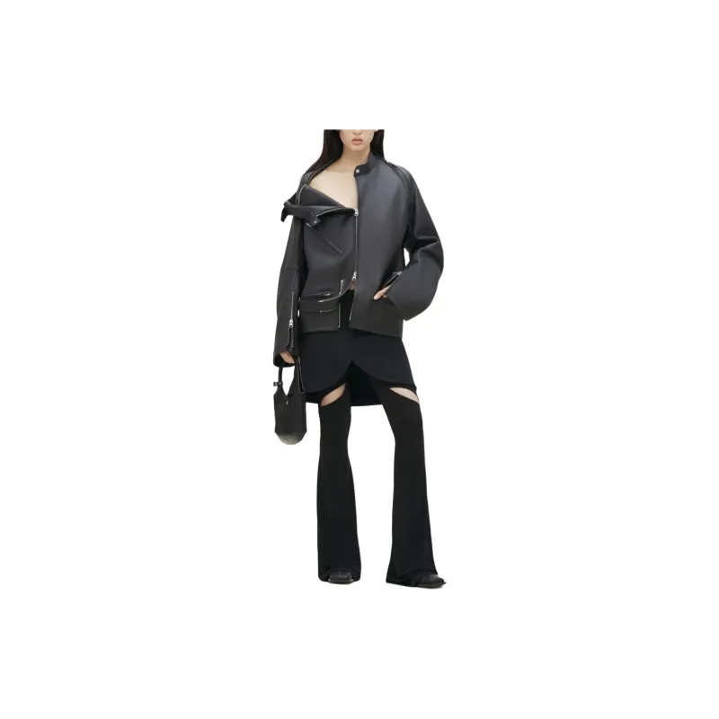COURREGES SS24 MODULAR GRAINED LEATHER BIKER JACKET Leather Jacket Women's BLACK/Black-1