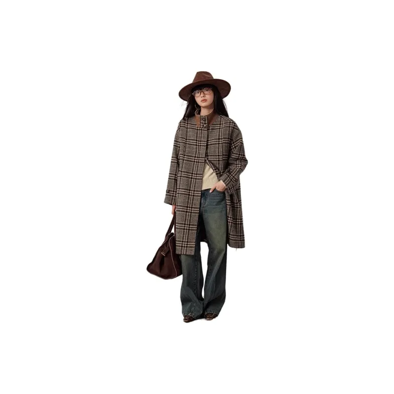 Omont Coat Women's Black And Brown Plaid-2
