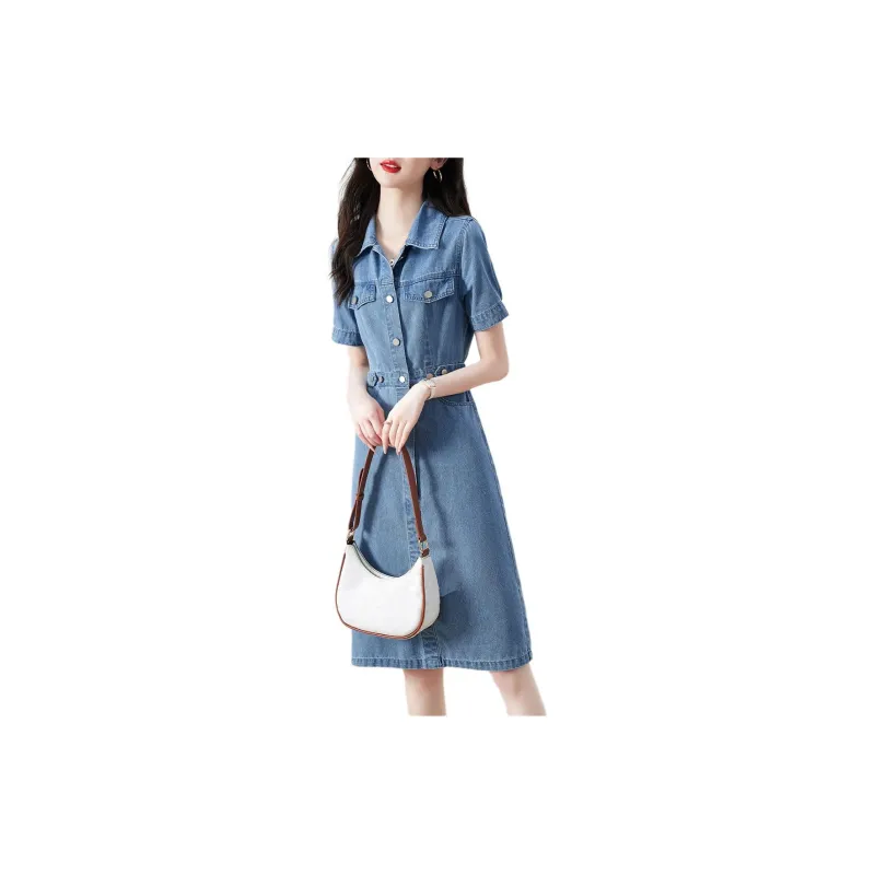 XWI SS24 Short Sleeved Dress Women's Denim Blue-3
