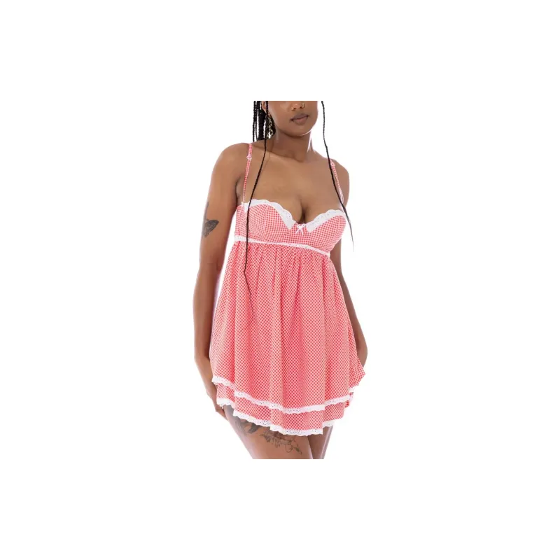Kitteny Lelette Dress Slip Dresses Women's Red Gingham/Red Checked Fabric-1