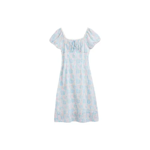 Love to serve Short-Sleeved Dresses Women's Blue Apricot Blossom