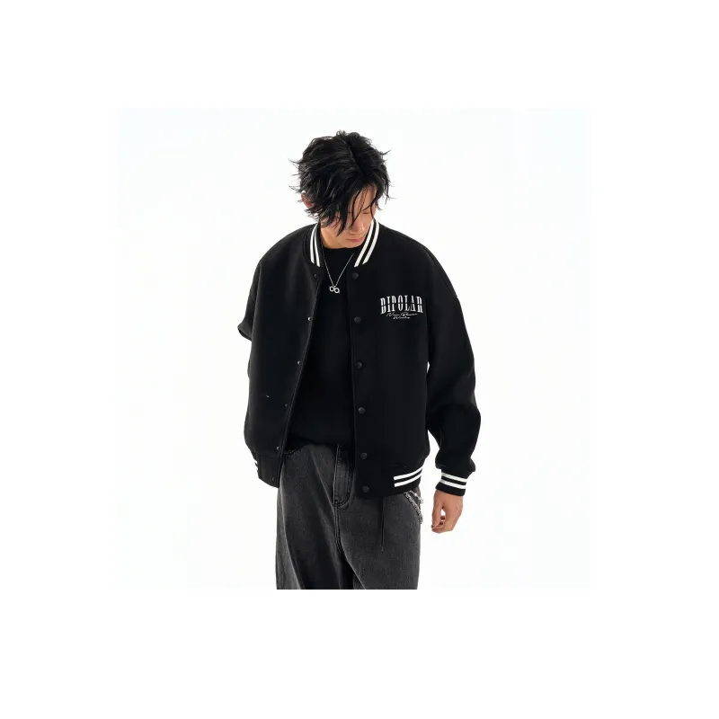 BIPOLAR Baseball Jacket Unisex Black Apricot-2