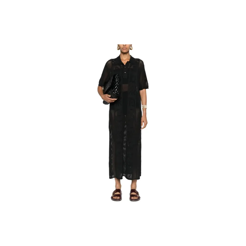 NANUSHKA Polo collar Open knit Midi Dress-1