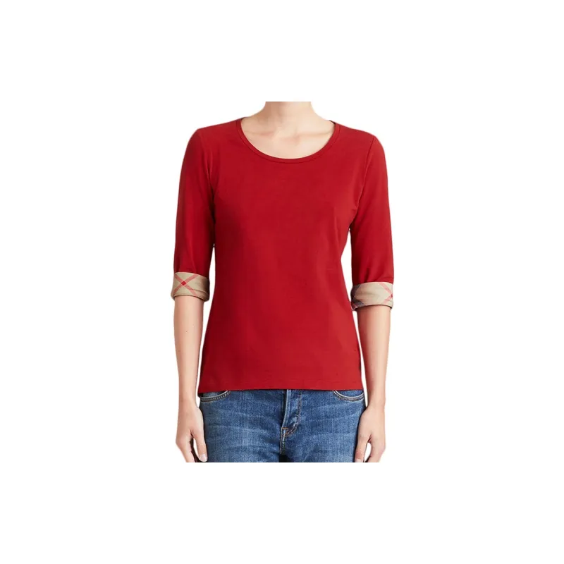 Burberry Women's Cotton Half Sleeve Shirt Red -3