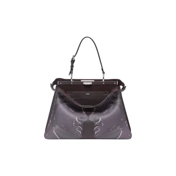 FENDI Peekaboo Calfskin One Shoulder Handbags Large Size Women's Dark Purple