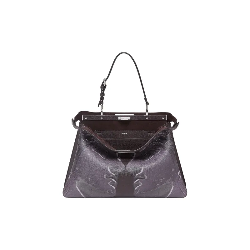 FENDI Peekaboo Calfskin One Shoulder Handbags Large Size Women's Dark Purple-0