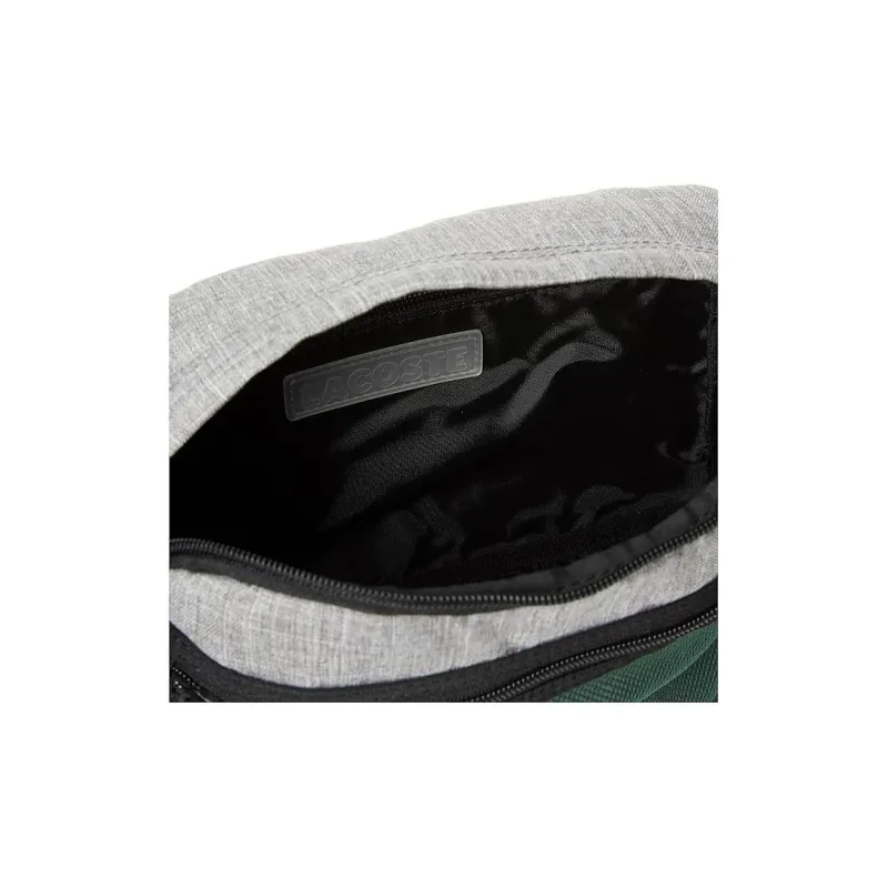 LACOSTE Recycled Polyester Shoulder Bag, Crossbody Bag Men's Gray & China Green-4