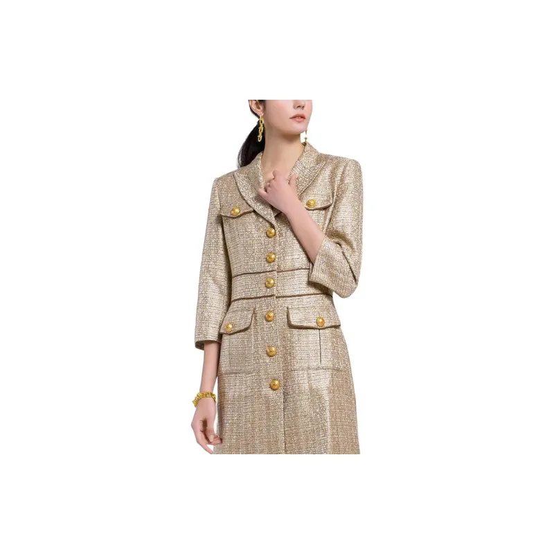 BESIONIA SS22 Business Suits Coats Women's Gold-3