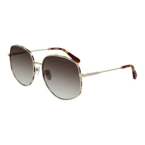 FERRAGAMO Metal Oval Sunglasses Unisex Beige