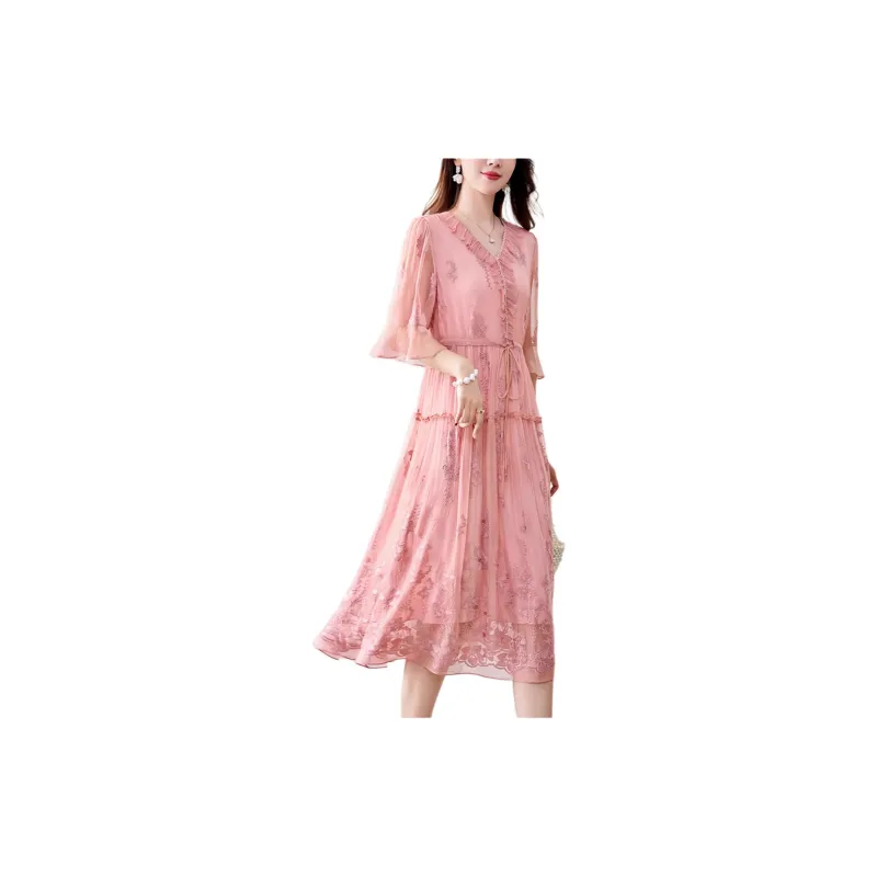 Yi Mengyuan Silk Long Sleeved Dress Women's-13