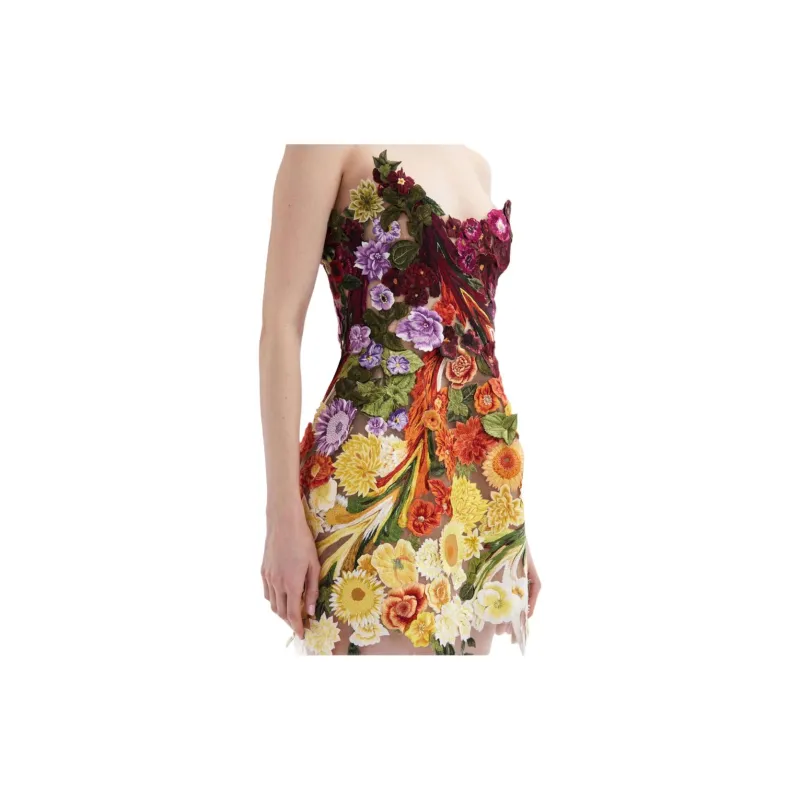 Oscar De La Renta Flower-embroidered Strapless Minidress-4