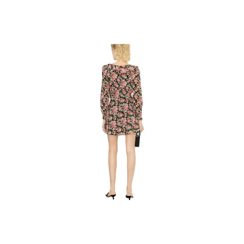 Alessandra Rich Rose Printed V Neck Mini Dress-2