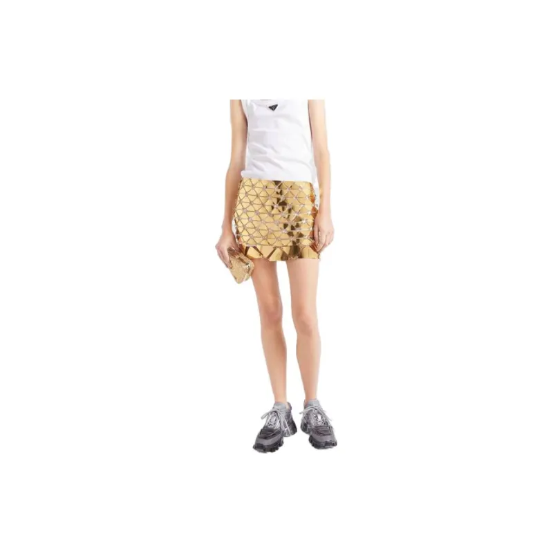 PRADA Casual Short Skirts Women's Gold-3